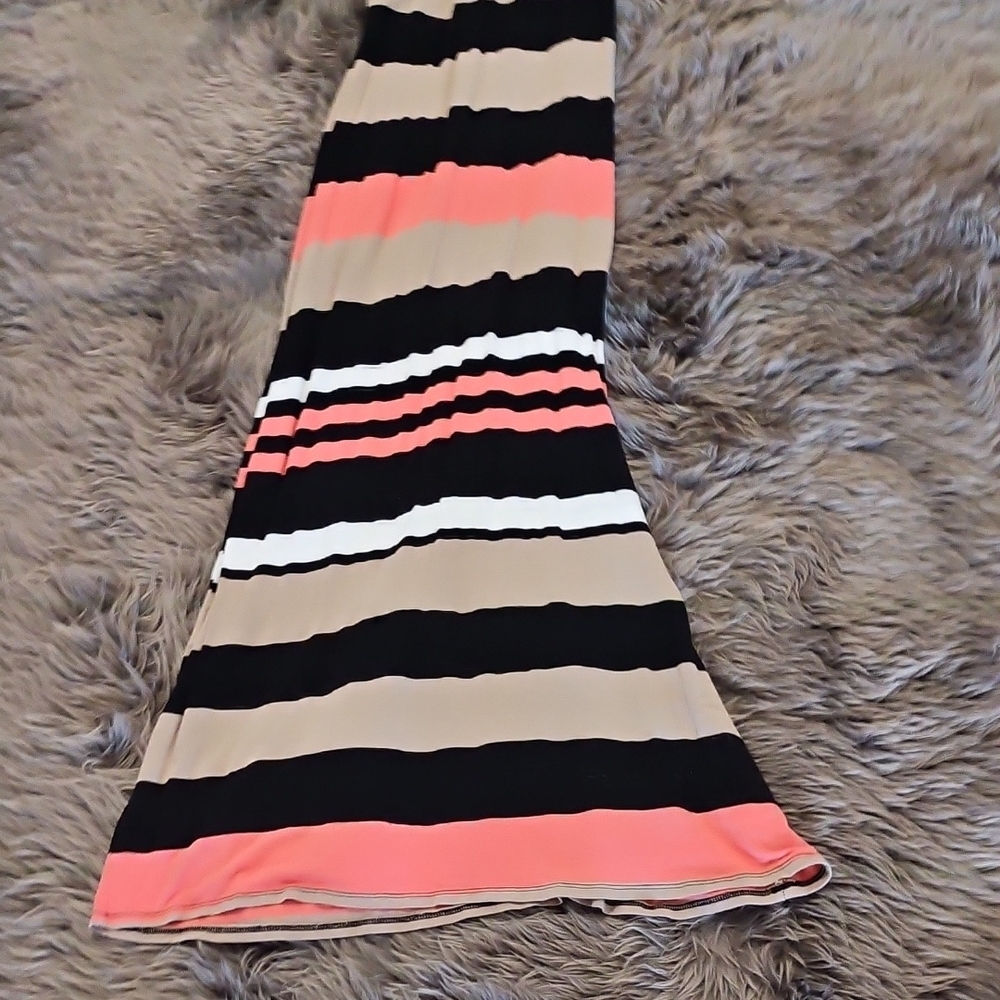 Striped Maxi Dress - Black, Pink, Tan - Picture 3 of 8